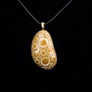 Hand Painted Dot Art Pendant. Gold and Ivory